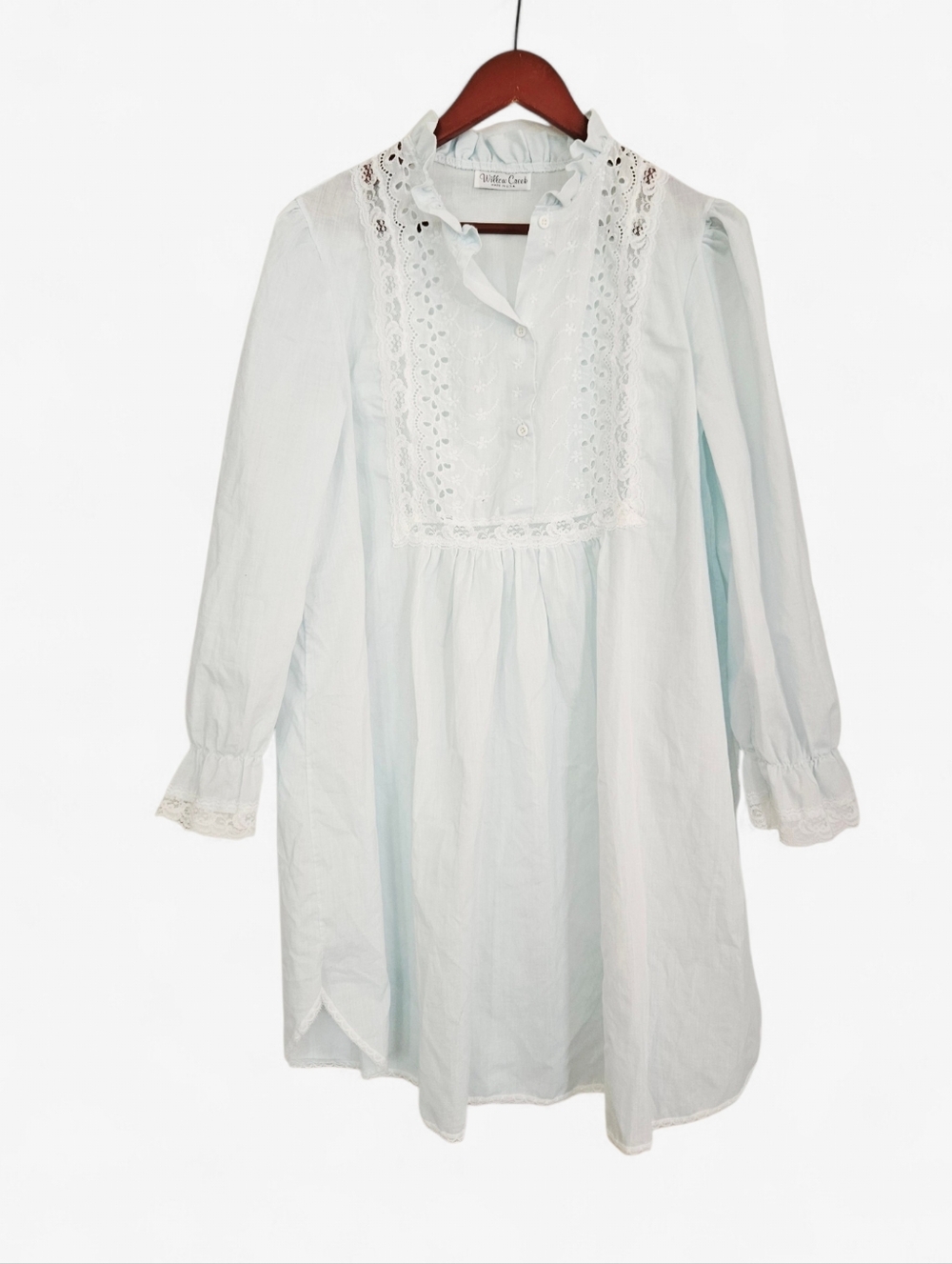 Vintage Willow Creek Baby Blue Lace Trim Eyelet Detail Babydoll Nightgown L